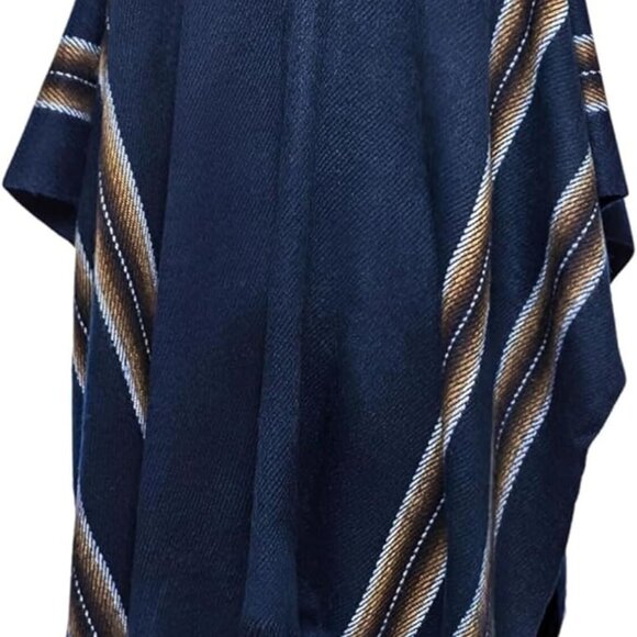 Alpaca Poncho for Mens Pancho Mexican Hooded Cowboy and Western Ponchos Adult Bl - Picture 1 of 6